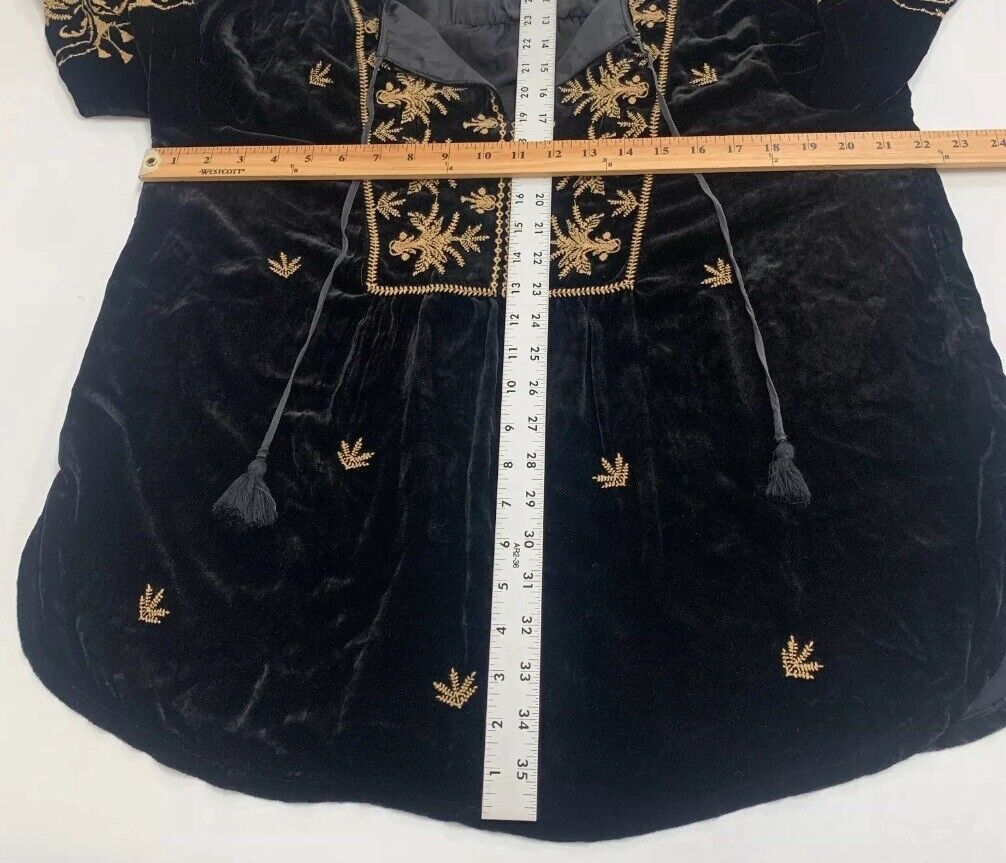 Johnny Was Black &  Gold Velvet Heavily Embroidered Tunic Top L Peasant