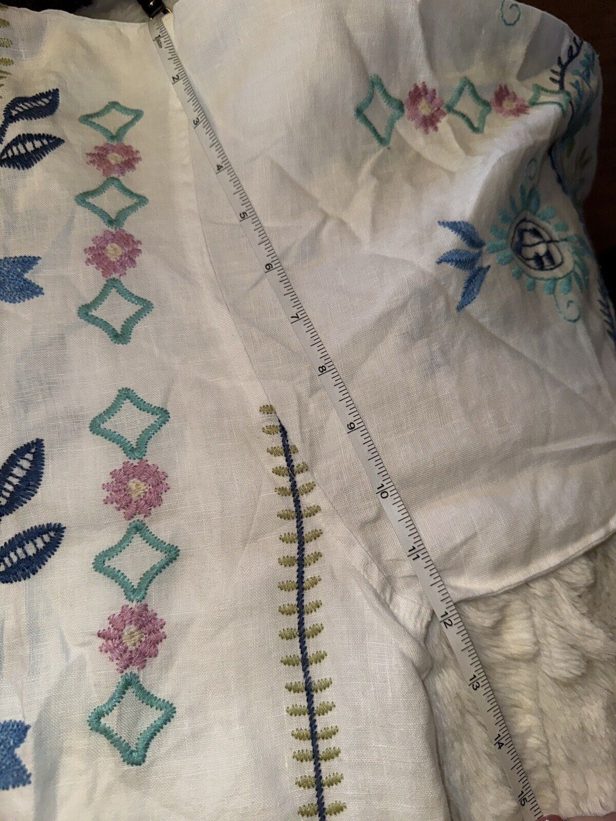 Johnny Was 3X White Linen Kimono Embroidered Blue & Pink Wrap Jacket