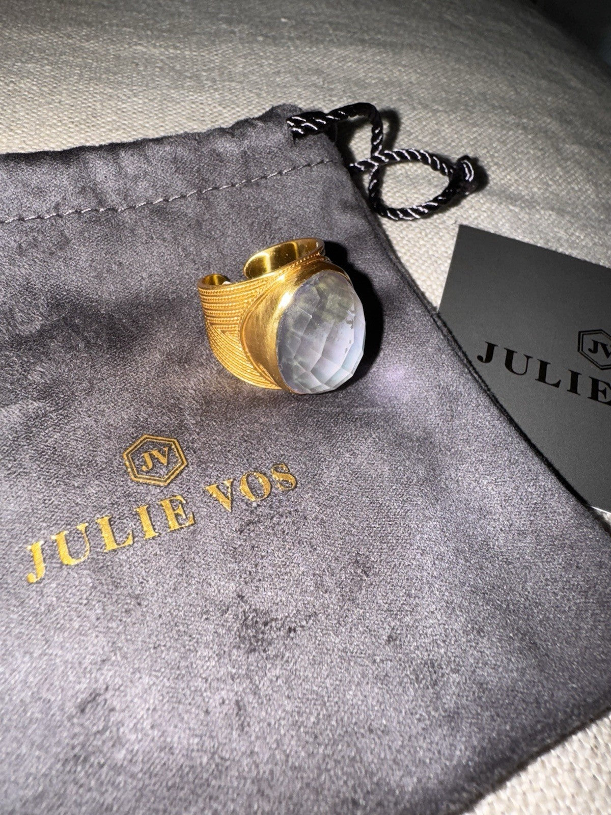 Julie Vos 7 Iridescent Heather Lavender Statement Ring ADJUSTABLE 24K Plated Julie Vos