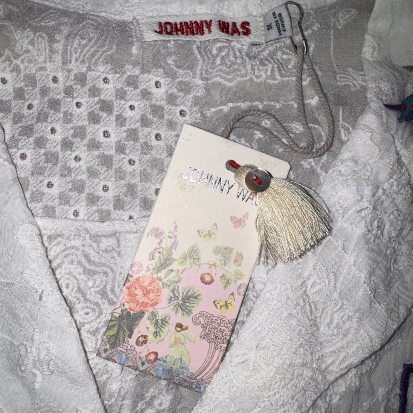 Johnny Was 1X Plus White Cotton Button Up Shirt Tunic Top Blouse Embroidered Johnny Was