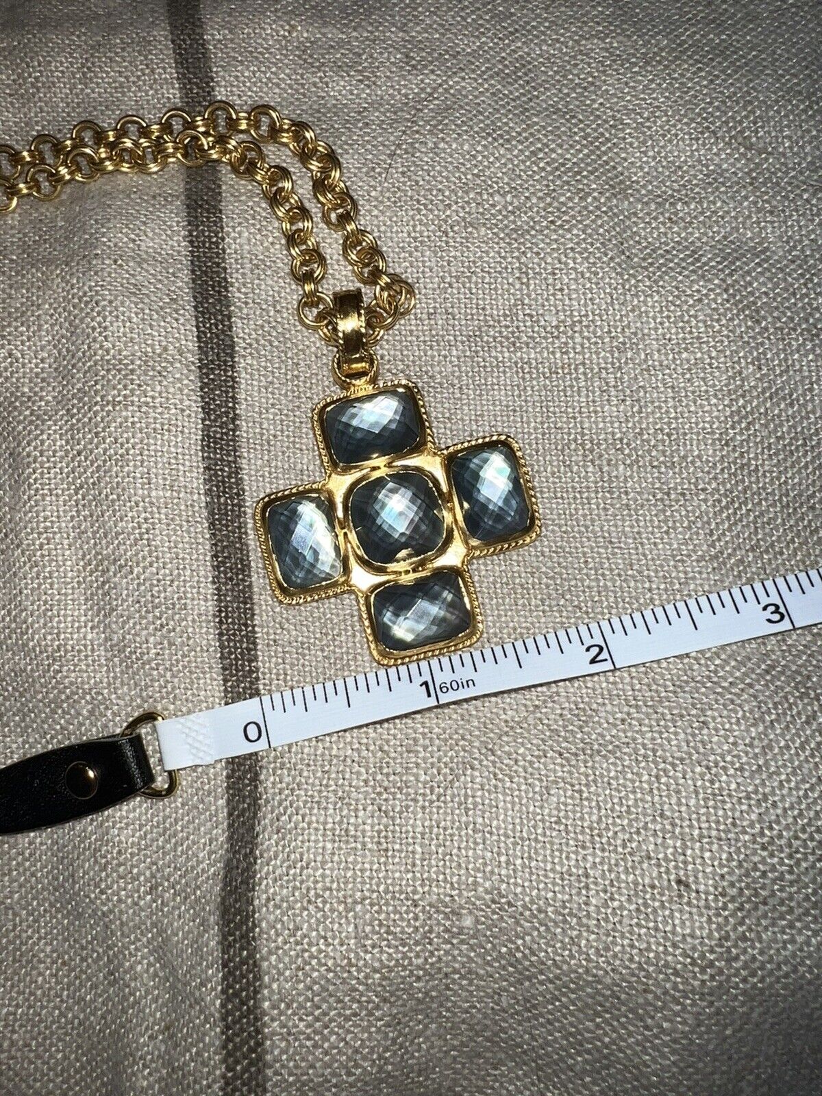 Julie Vos Charcoal Blue & 24k Gold Plate Cross Statement Necklace & Pendant