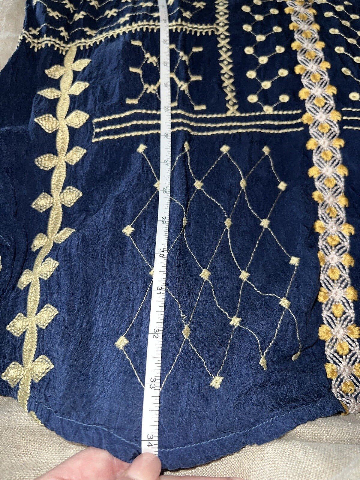 EuC Johnny Was L Large Blue Embroidered Tunic Top Mini Dress Floral RETIRED Johnny Was