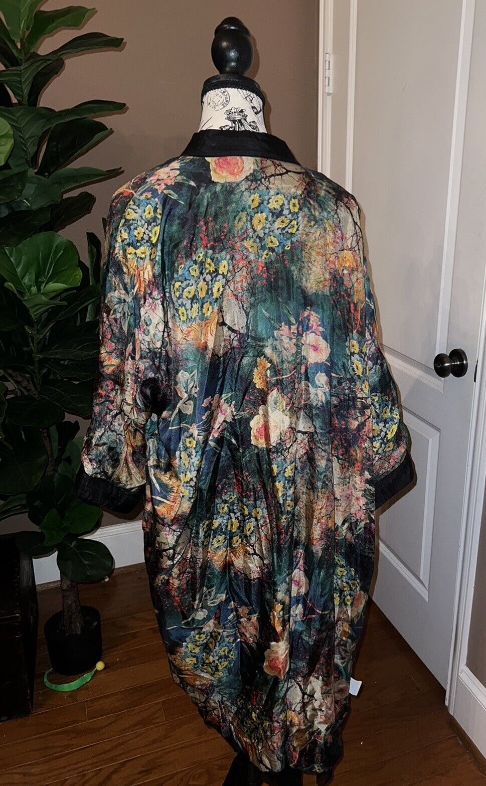 Johnny Was Large Long Silk & Sequin Black KIMONO Duster Wrap REVERSIBLE