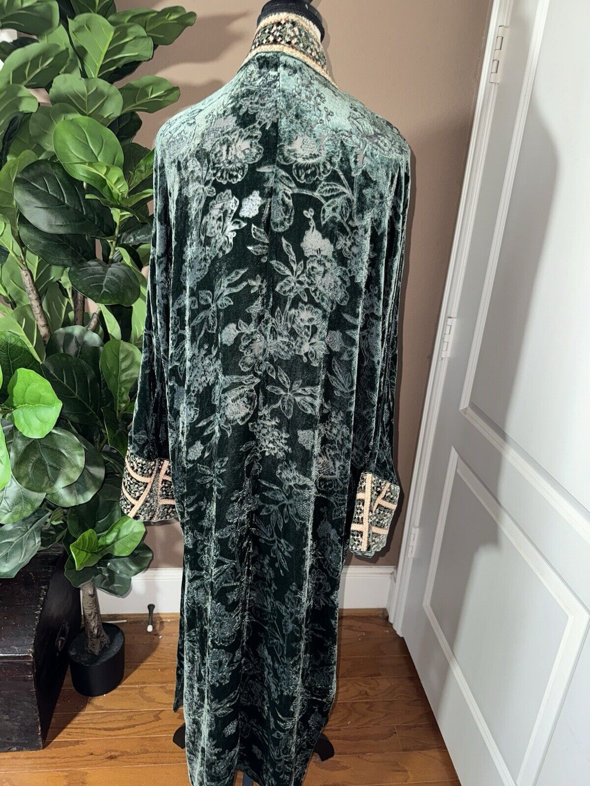 Johnny Was Large Burnout Velvet Long Kimono Duster Wrap Coat Embroidered