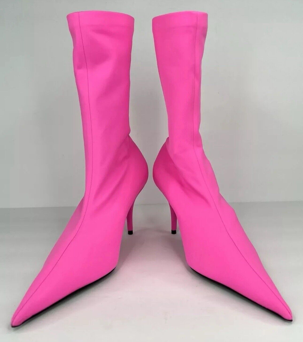 Balenciaga Knife Bootie Spandex Matt Fluo Pink Kitten Heel Boots EU 38.5