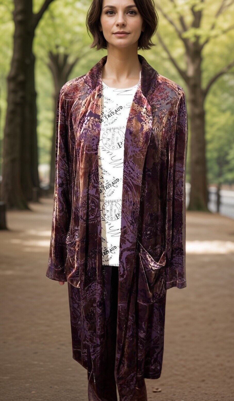 Johnny Was Burnout Velvet Long Kimono Duster Wrap M Medium Burgundy Wine Jacket