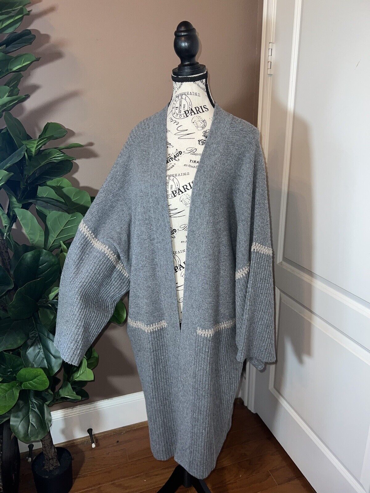 Johnny Was Soft Grey Cashmere Long Kimono Cardigan Wrap Duster L Large