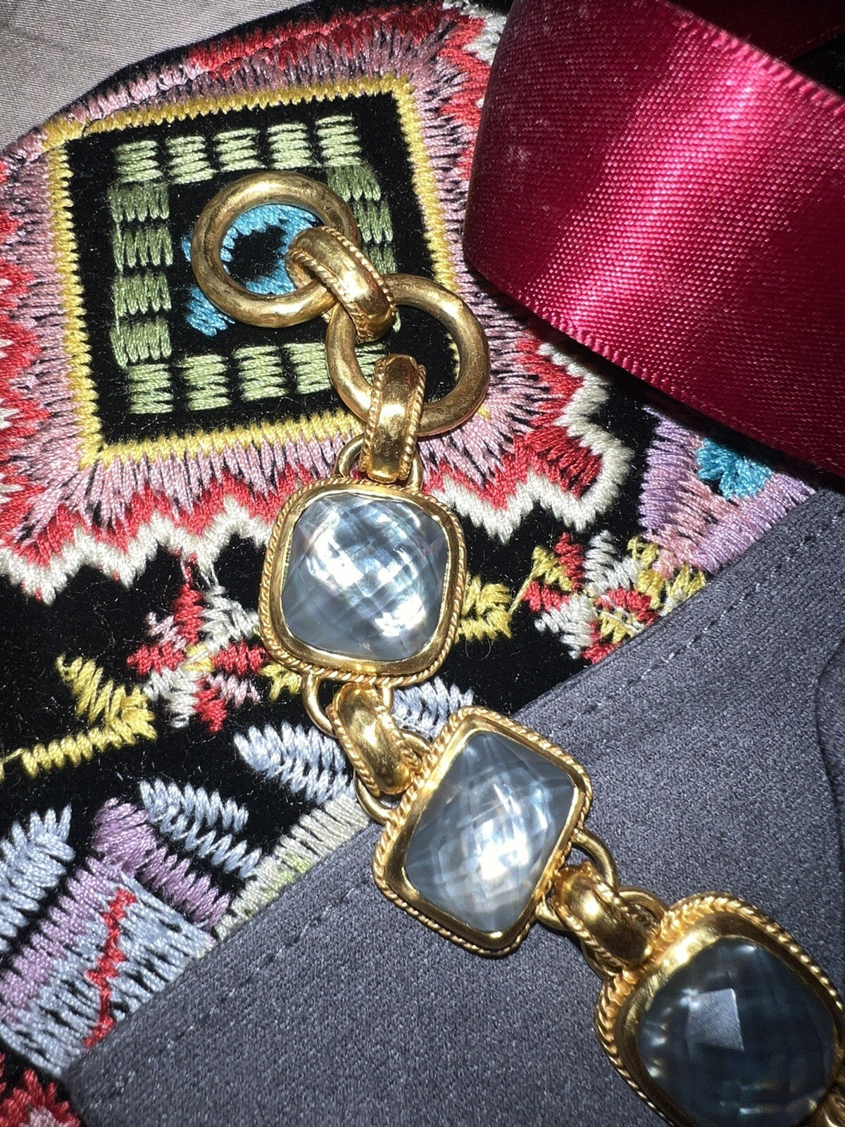 Julie Vos Iridescent Charcoal Blue Link Bracelet 24k Plate Adjustable Toggle Julie Vos