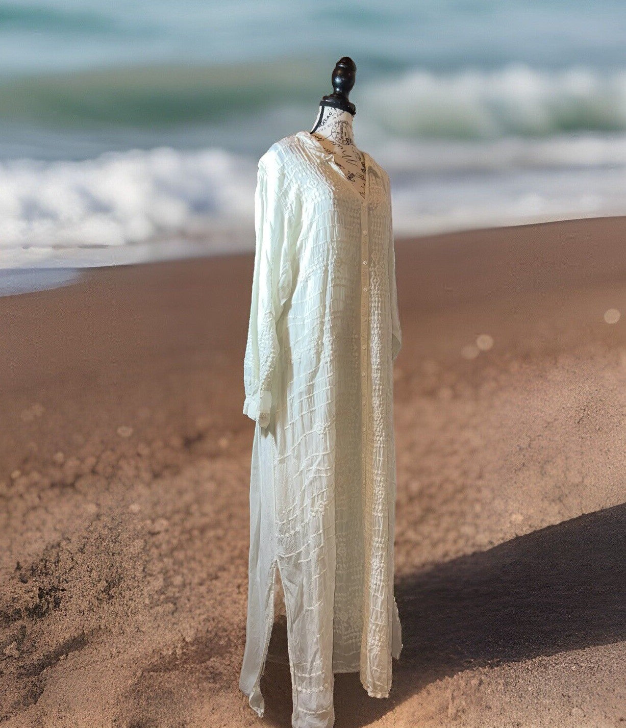 Johnny Was 2X Ivory Maxi Dress Silky Embroidery & Lace Kimono BOHO Beach Wedding Johnny Was