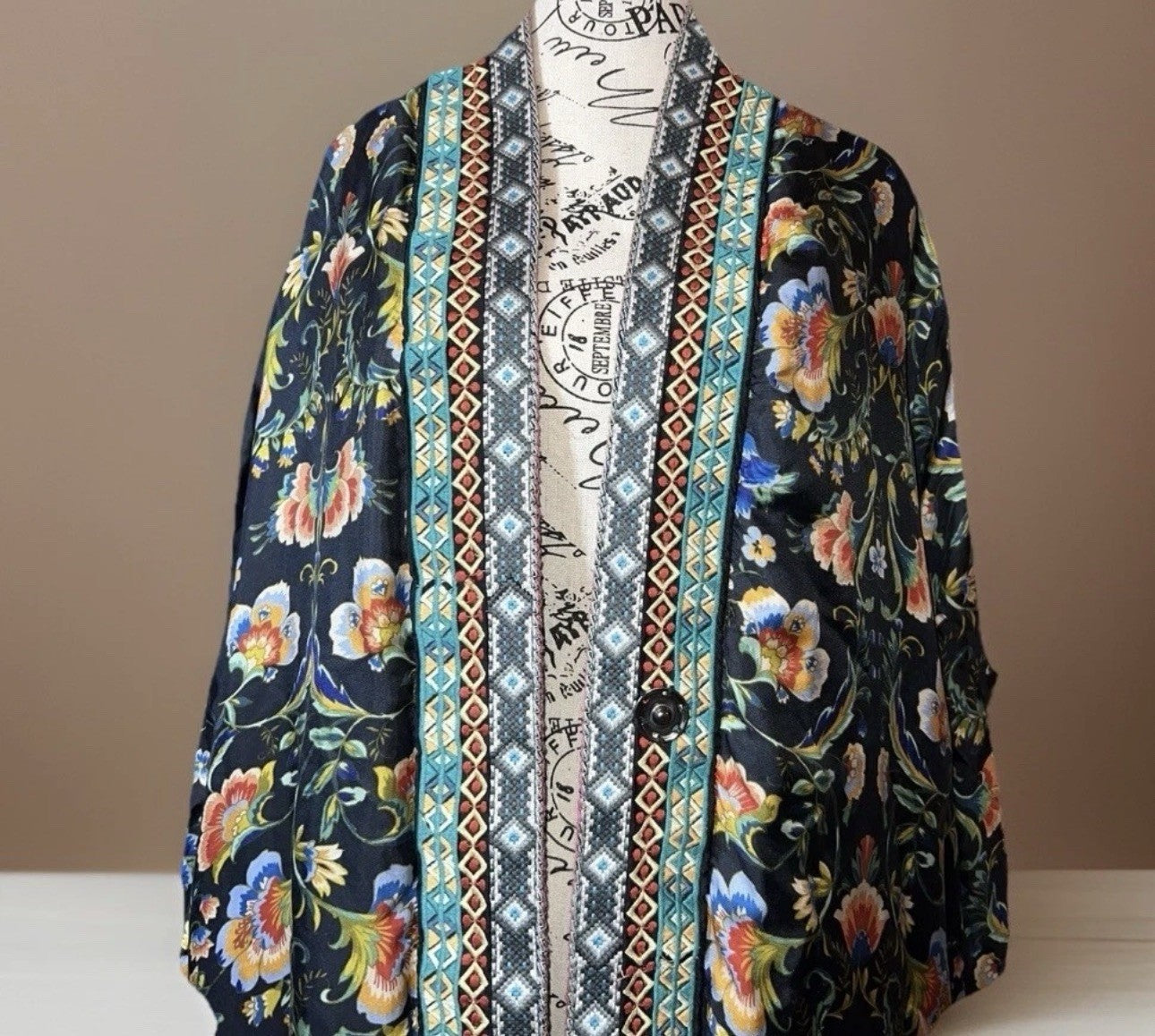 Johnny Was Large Velvet & Silk Kimono Wrap REVERSIBLE Jewel Tones Jacket Johnny Was