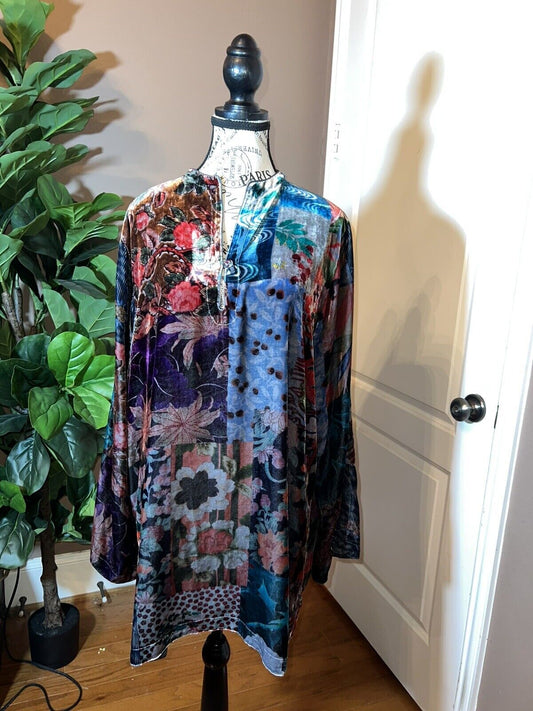 Johnny Was Jewel Tones Velvet Tunic Top Mini Dress Long Sleeve Sz XL Kimono