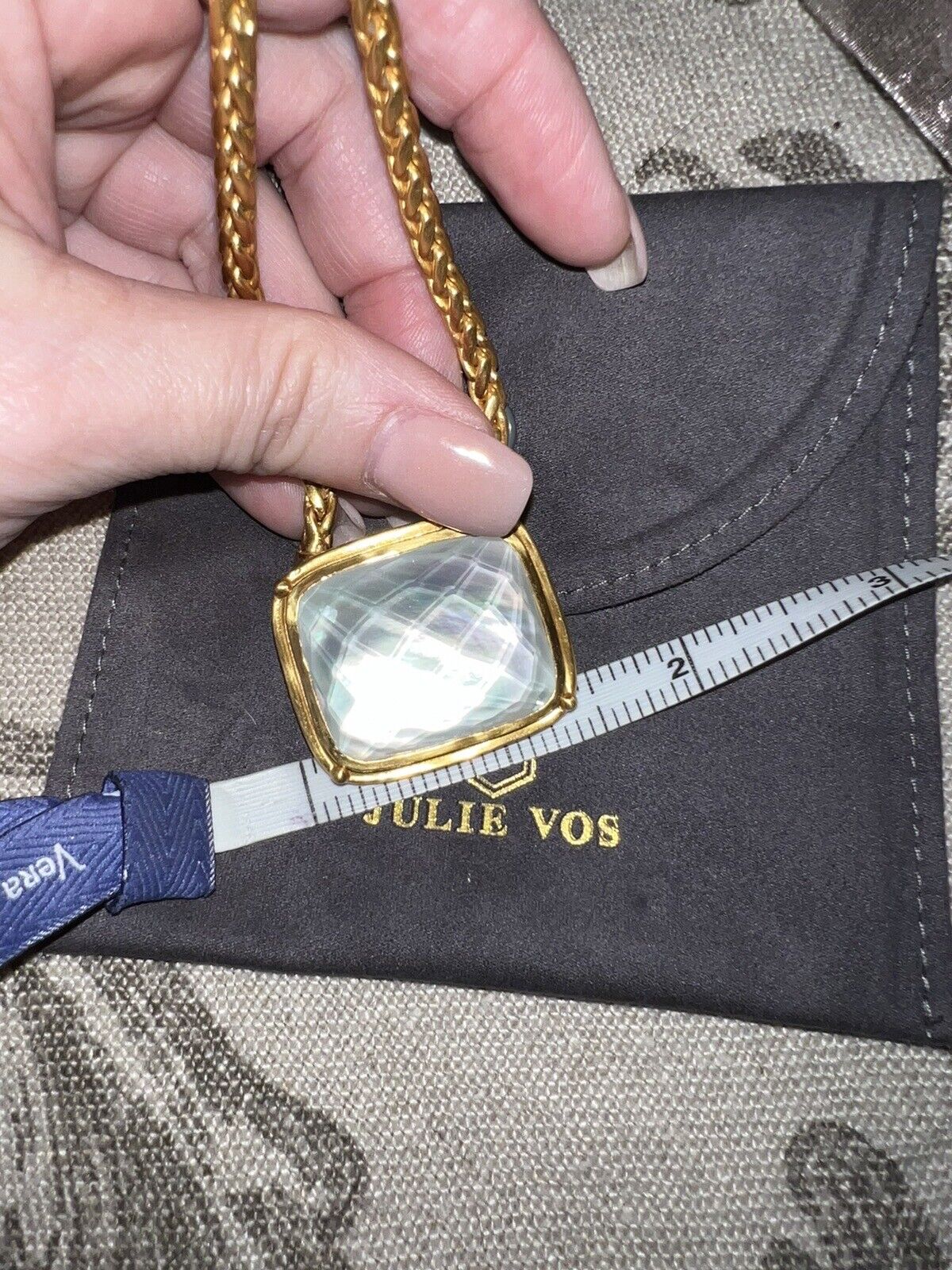 Julie Vos White/Clear Iridescent Pendant & 24k Gold Plated Chain Necklace