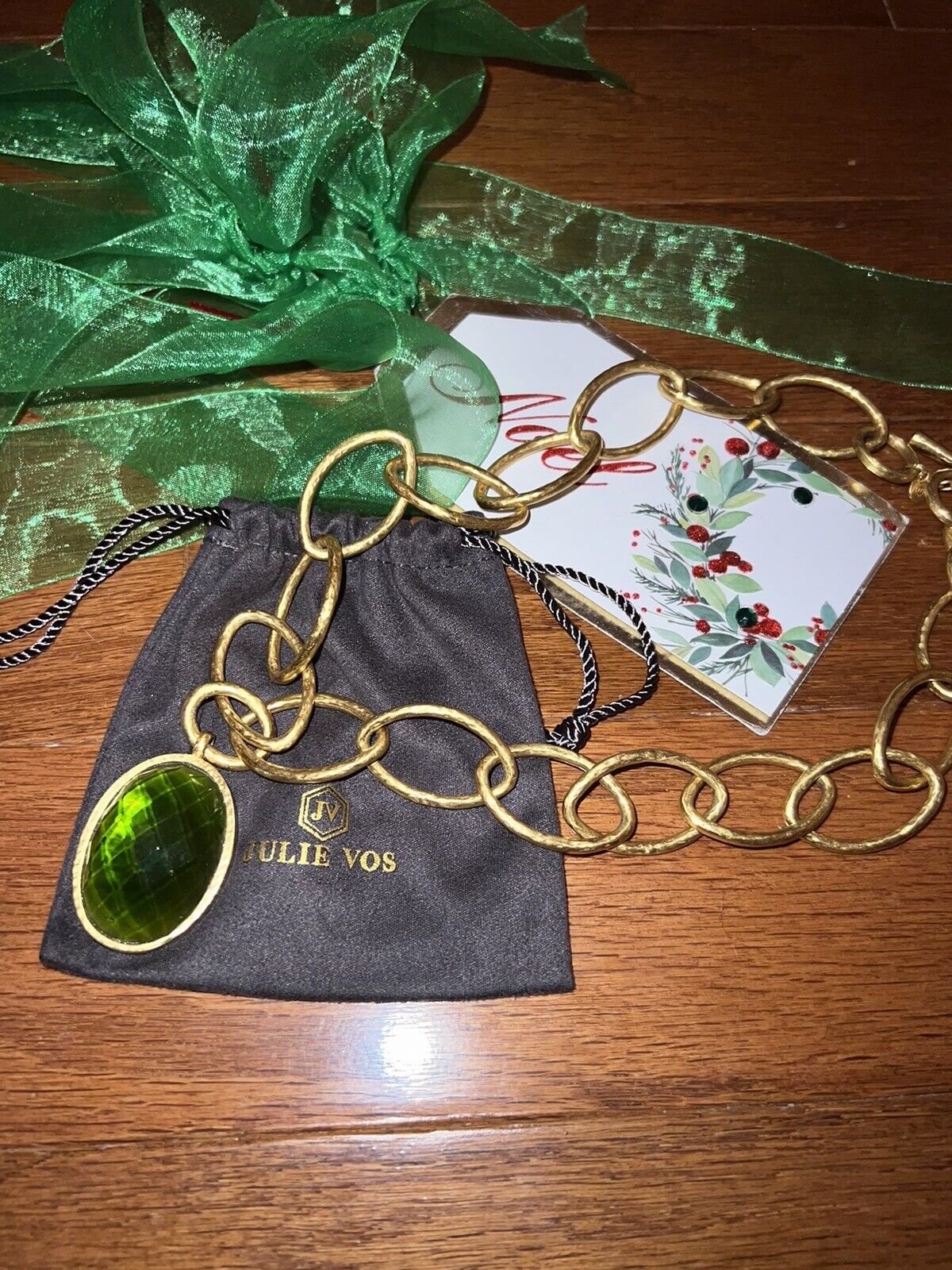 Julie Vos Fleur De Lis Statement Necklace Green Reversible 24k Plate