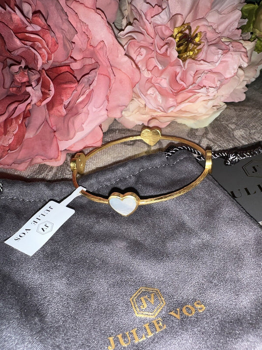Julie Vos Mother Of Pearl Four Station Heart Bangle Bracelet 24k Plated Julie Vos