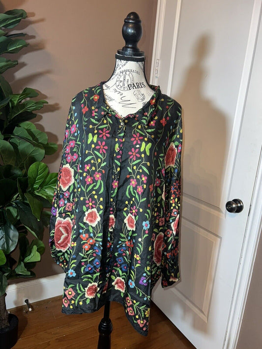 Silk Johnny Was Tunic Top PXXL Petite 100% Silk Soft & Flowy Floral