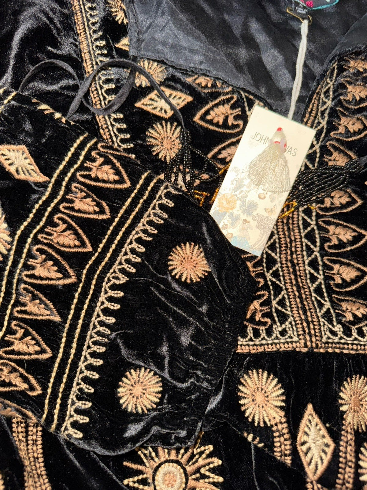 Johnny Was Large Black & Gold Velvet Shift Mini Dress Tunic Top $528 Retail Johnny Was