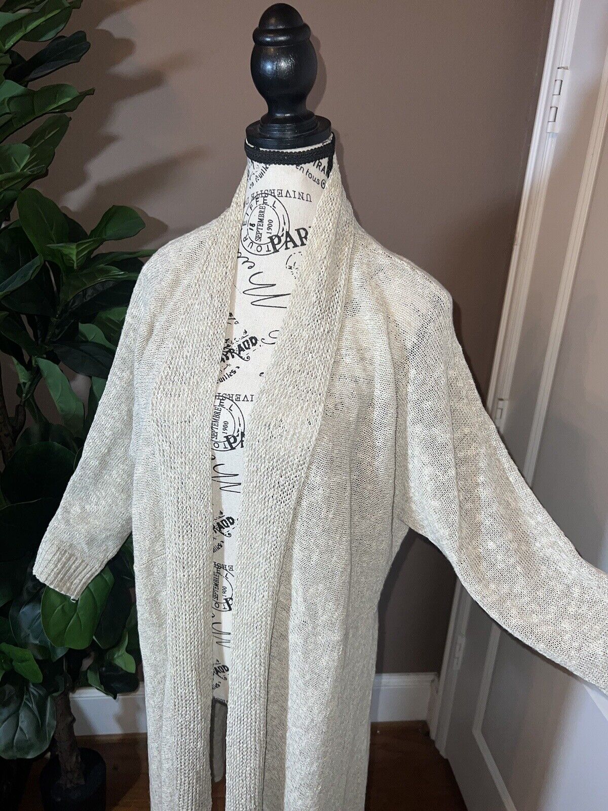 Eileen Fisher XL Natural Linen Color Cardigan Sweater Kimono