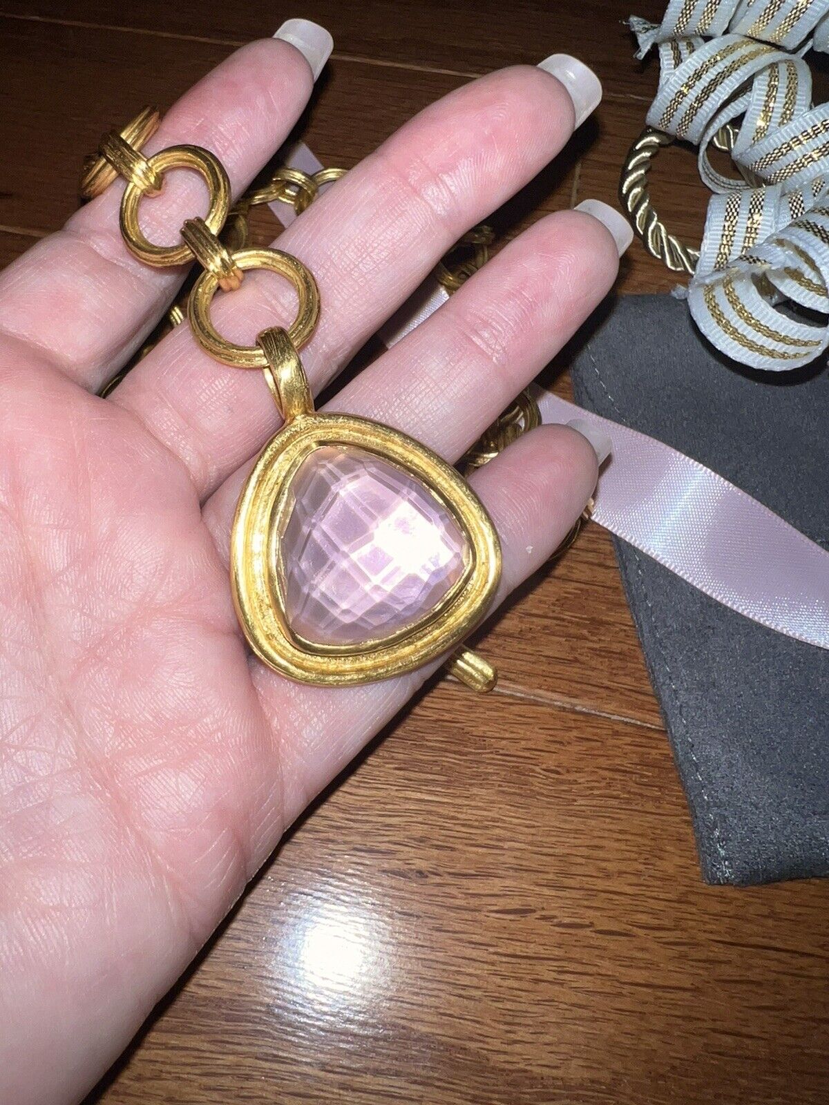 Julie Vos Pink Iridescent & 24k Gold Plate Statement Necklace