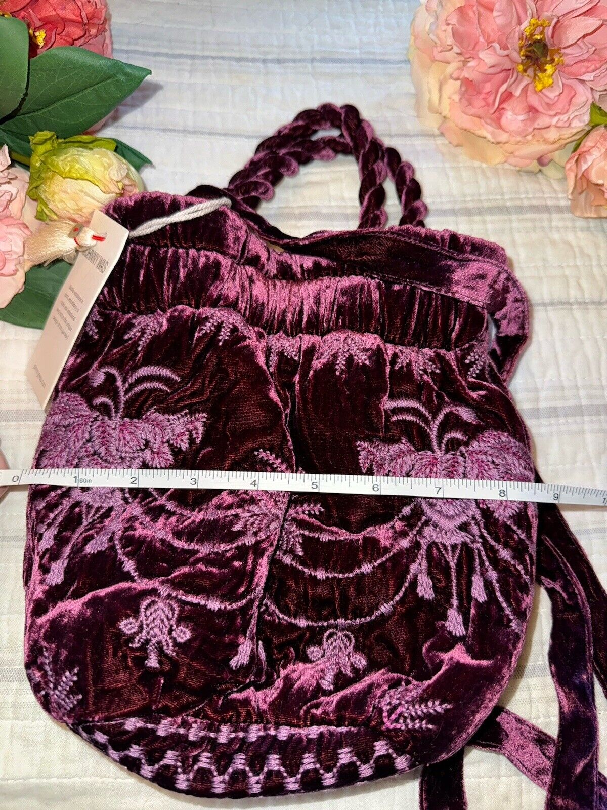 Johnny Was Plum Velvet Embroidered Hobo Bag Tote Purse Purple Crossbody