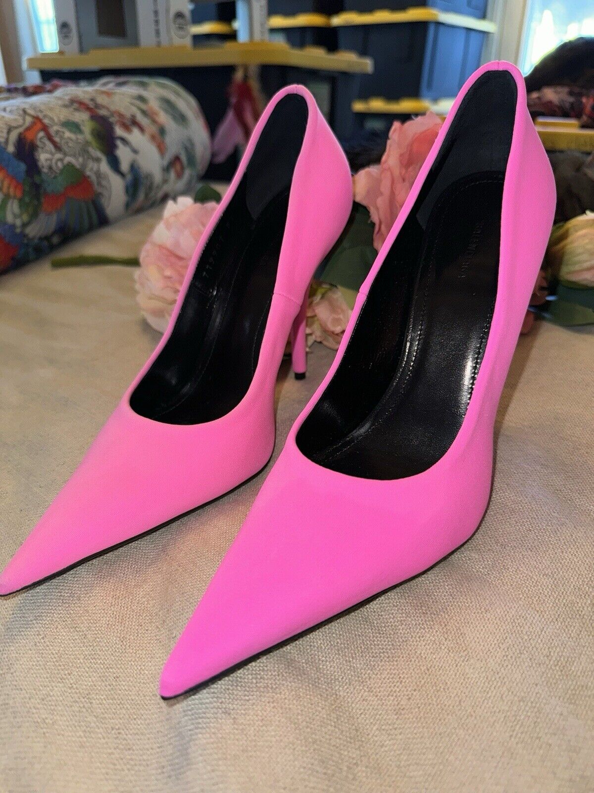 $976 Balenciaga Women's Pink Knife Stretch Stiletto Pump Heels Shoes Sz 37 US 7