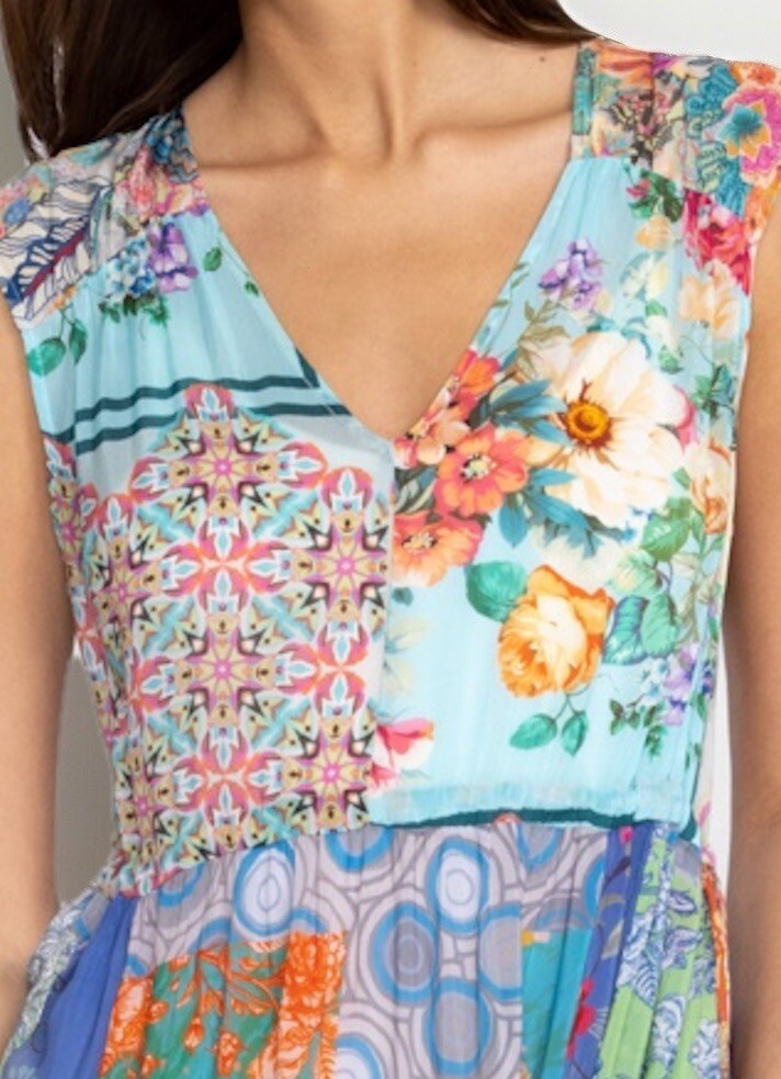 Johnny Was 1XL 1X Maxi Dress Sleeveless Patchwork Floral Pattern Tassel BOHO Johnny Was