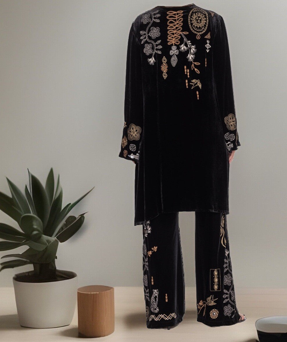 Johnny Was 3X 3XL Black & Gold Velvet Kimono Shift Mini Dress Or Tunic Top Johnny Was