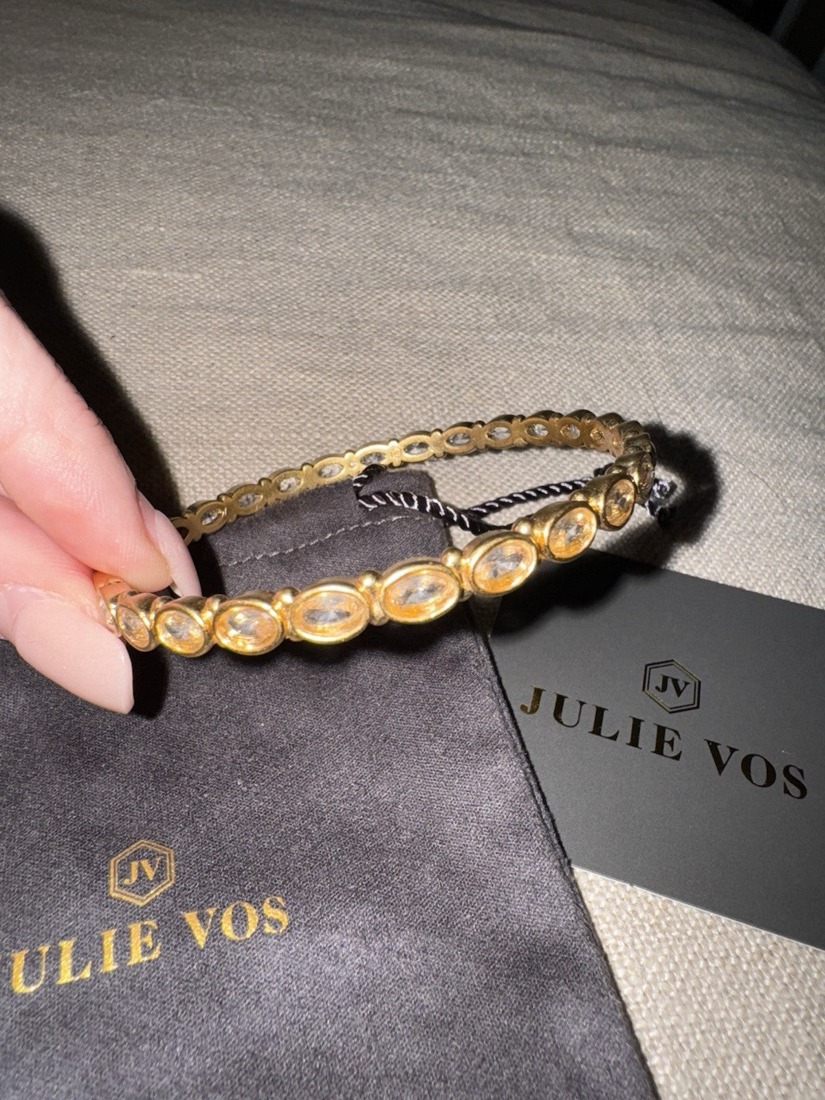 Julie Vos Bracelet 24K Gold Plated Clear Crystal Bangle Sz Medium Stacking Julie Vos