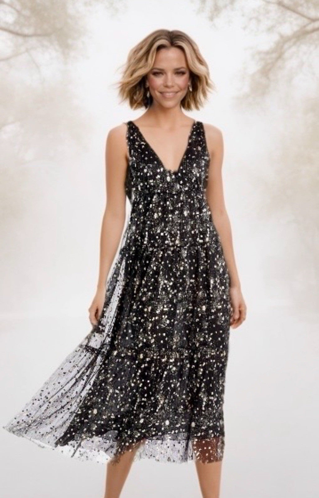 Johnny Was L Black & Gold Long Maxi Party Dress Sleeveless Pair W/ Kimono Johnny Was