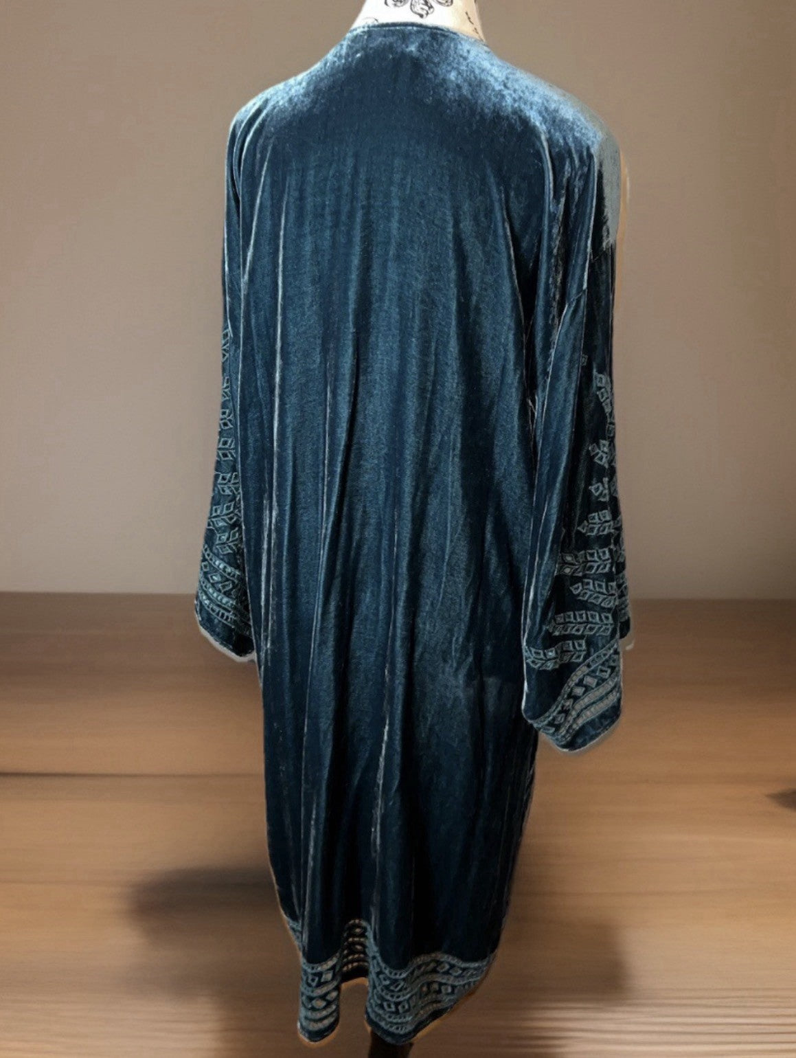 Johnny Was Jade L Large Velvet Long Kimono Duster Wrap Green Coat Embroidery Johnny Was