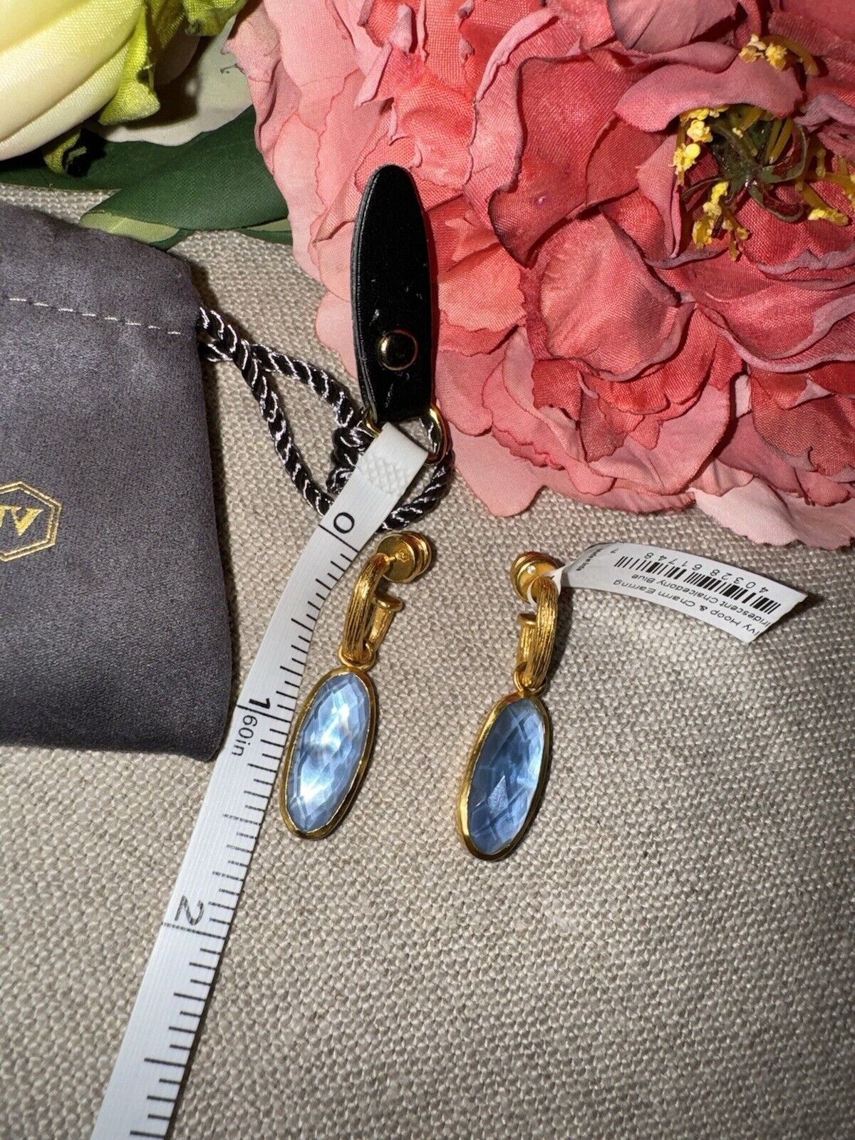 Julie Vos Chalcedony Blue & 24k Gold Plated Hoop Charm Earrings CLASSIC