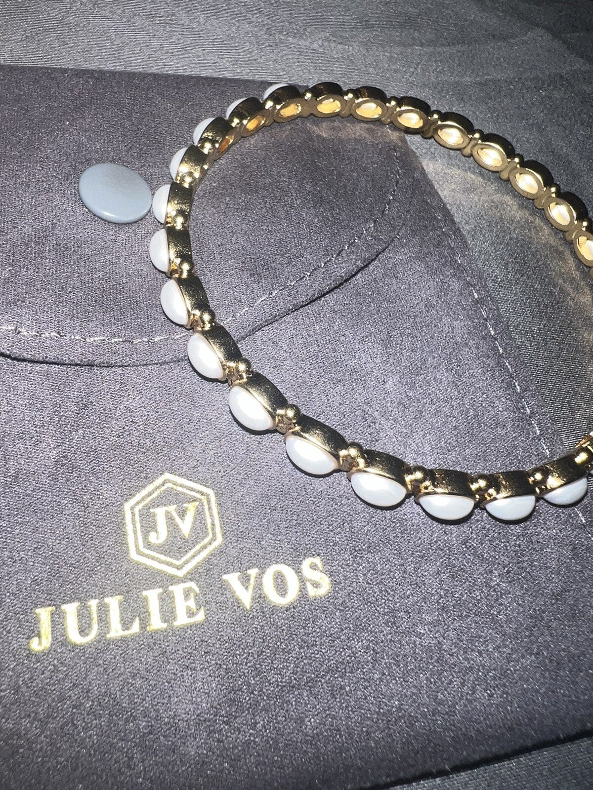 Julie Vos Mykonos Pearl Stacking Bangle Bracelet Sz Lg 24k Gold Plated Julie Vos