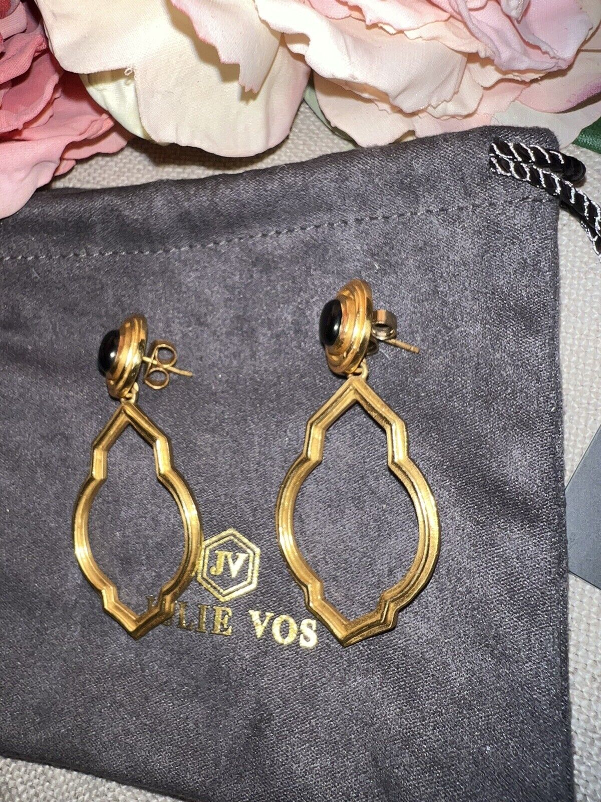 Julie Vos Black Obsidian 24k Gold Plated Earrings  Vintage Collection