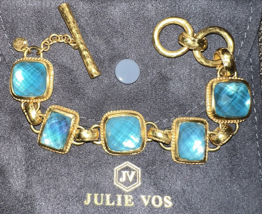 NEW Julie Vos Beautiful Iridescent Blue Link Bracelet W/ Adjustable Toggle NWOT