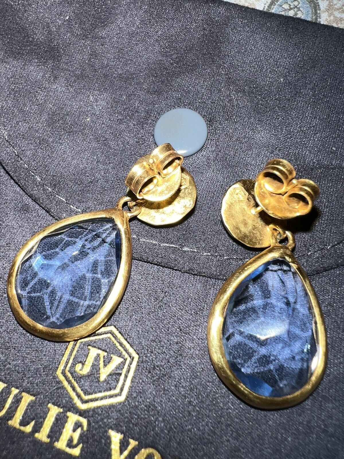 NEW Julie Vos Iridescent Blue Crystal Dangle Tear Drops Pierced Earrings  NWOT