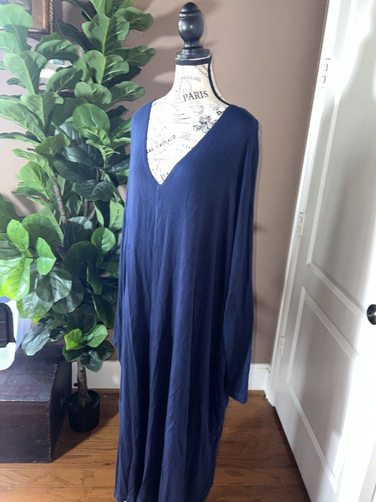 Bryn Walker Dark Blue Dolman Sleeve Maxi Dress Batwing 2X 2XL XXL MSRP $198