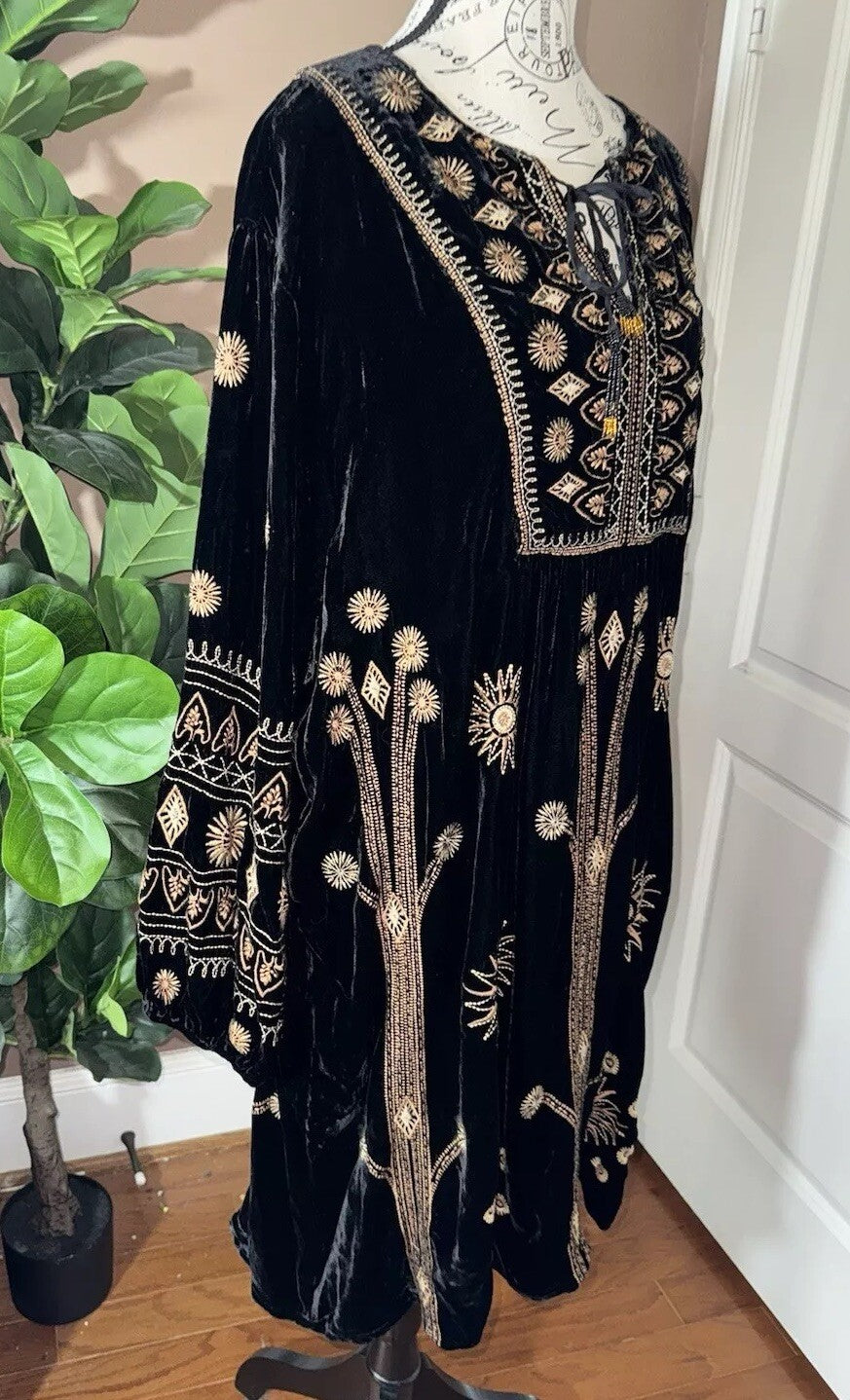 Johnny Was 3X Black & Gold Velvet Shift Mini Dress Tunic Top $528 Retail Johnny Was