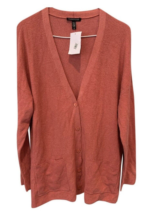 Eileen Fisher Persimmon Linen Cardigan Sweater Sz L