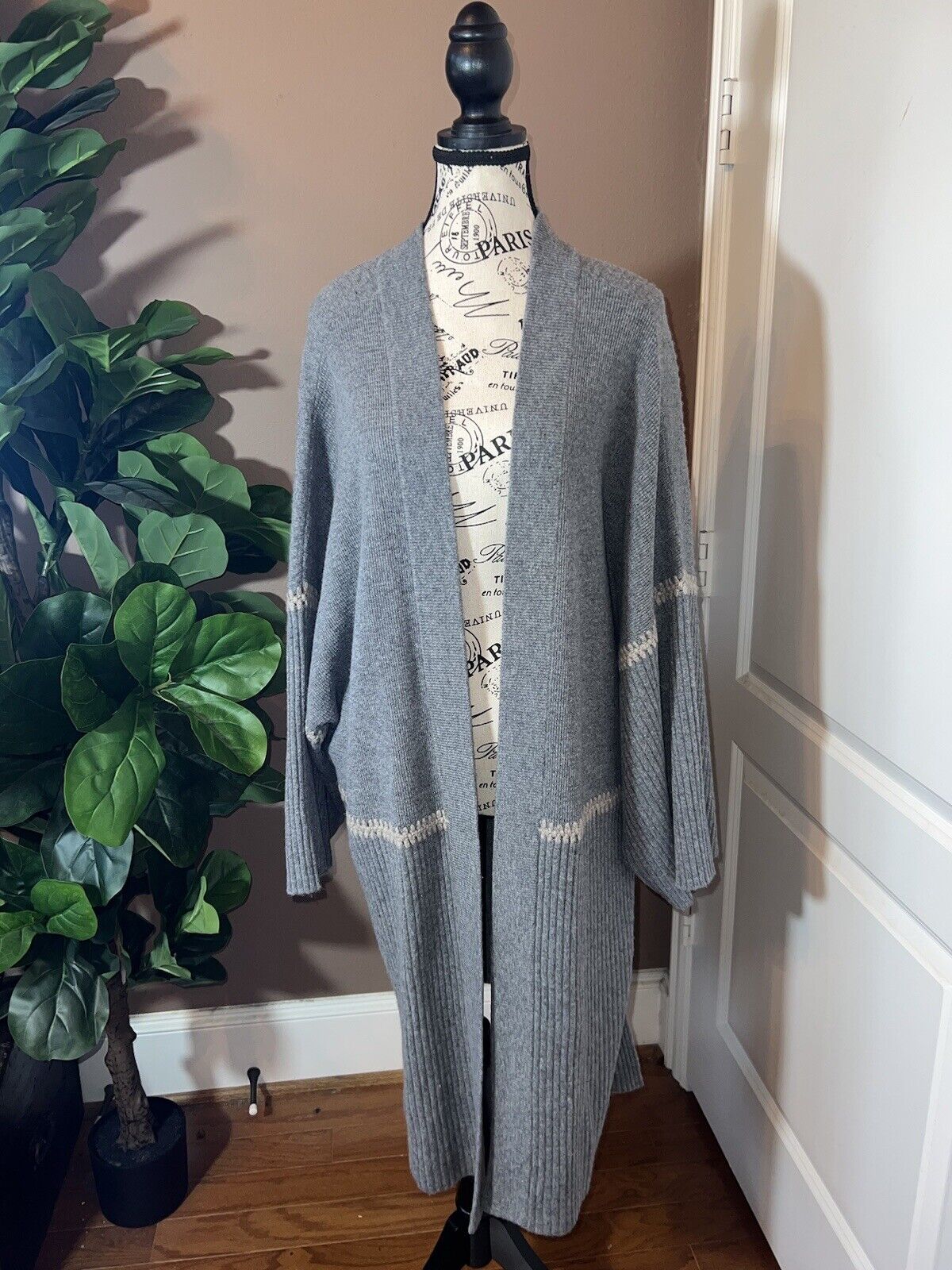 Johnny Was Soft Grey Cashmere Long Kimono Cardigan Wrap Duster XL 1X