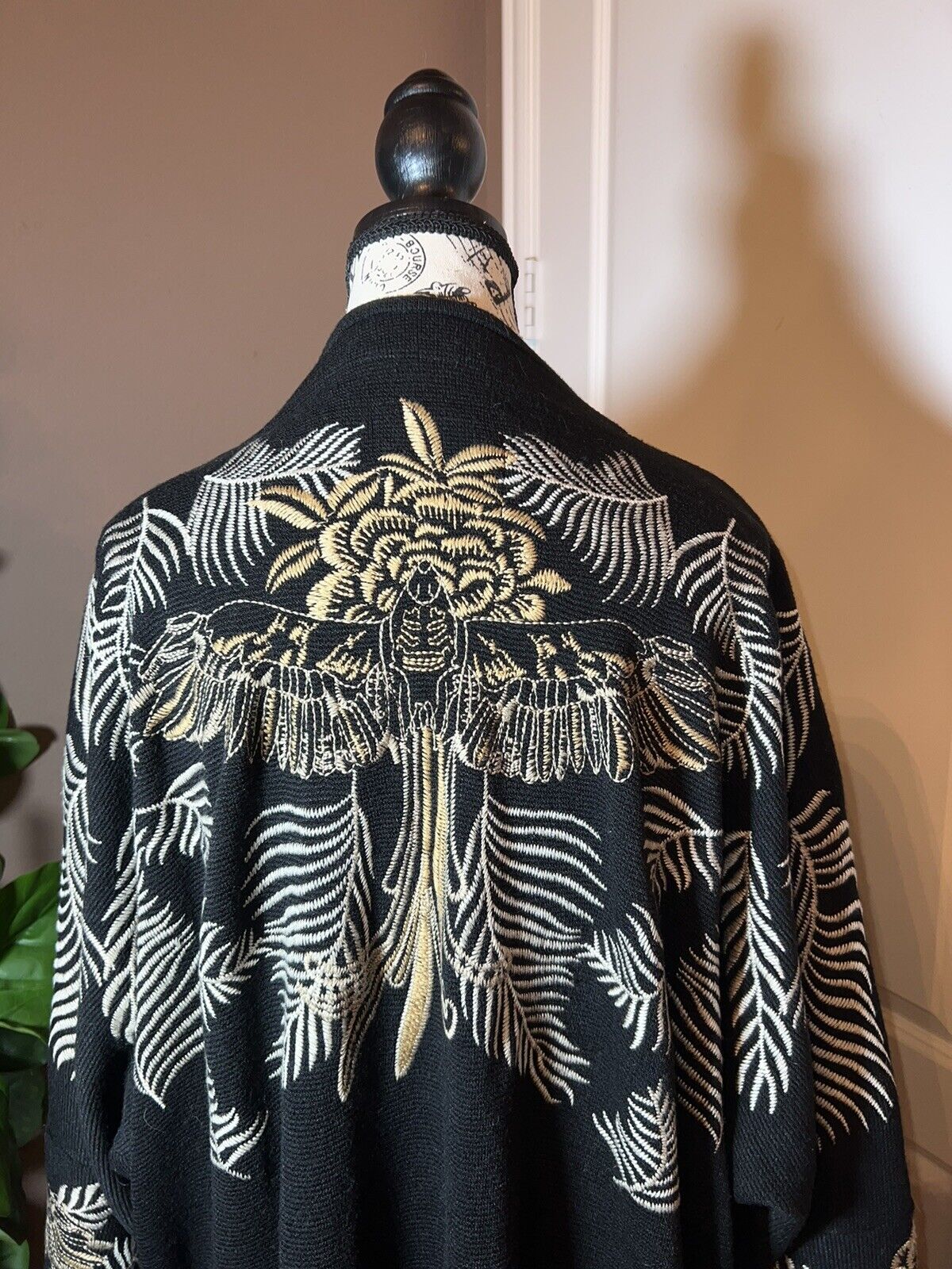 Johnny Was Black Embroidered Sweater Kimono WRAP Sz XL 1X 1XL Phoenix & Fern