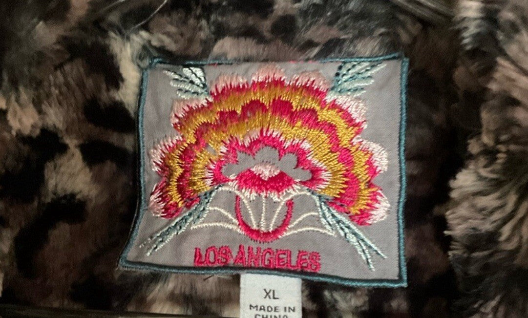 Johnny Was XL 1X Faux Fur & Silk Lined Leopard Animal Print Coat Jacket Wrap Johnny Was