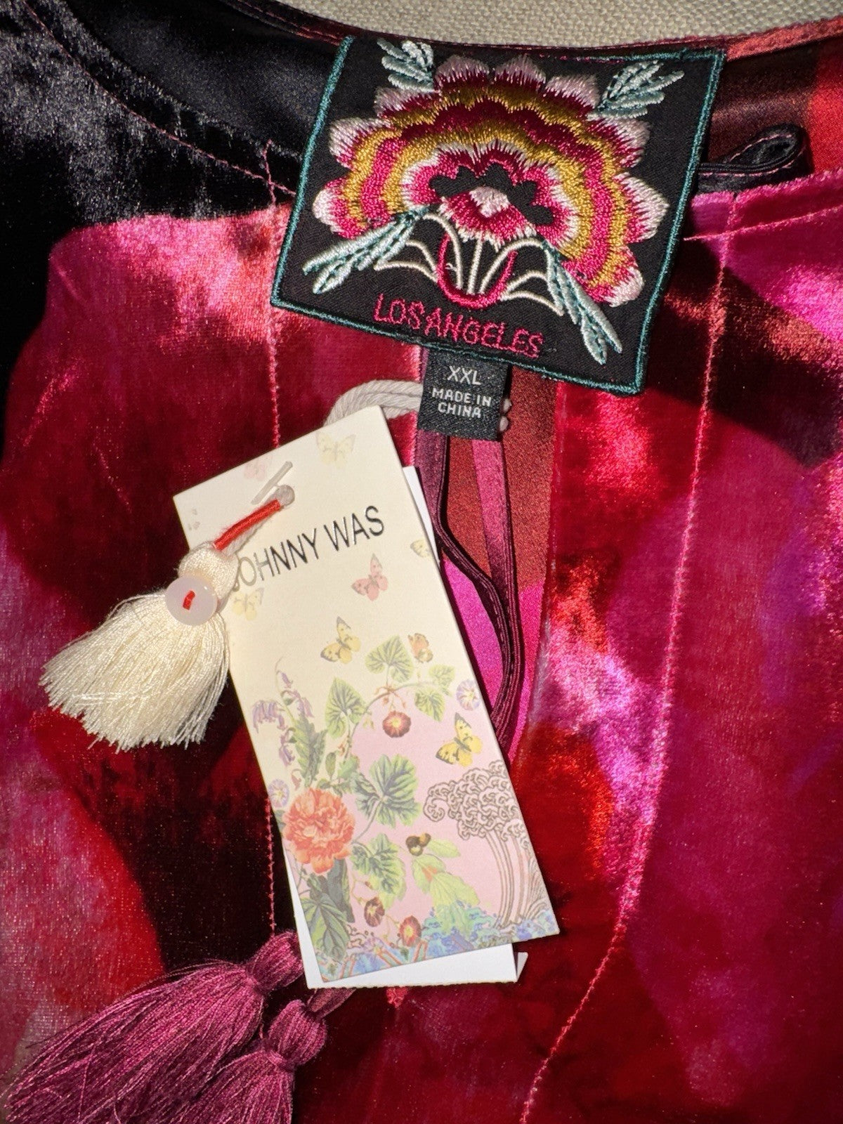 Johnny Was XXL Plus Velvet Shift Mini Dress Red Black  & Pink BOHO Floral Johnny Was