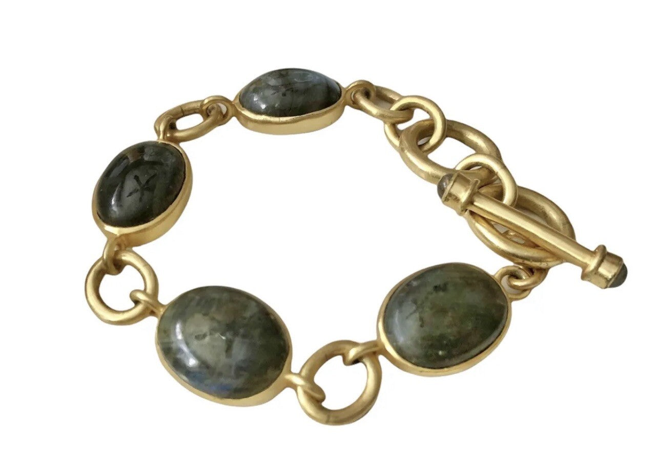 New Julie Vos Calypso Real Labradorite Toggle Link Bracelet 24K Gold Plated Julie Vos
