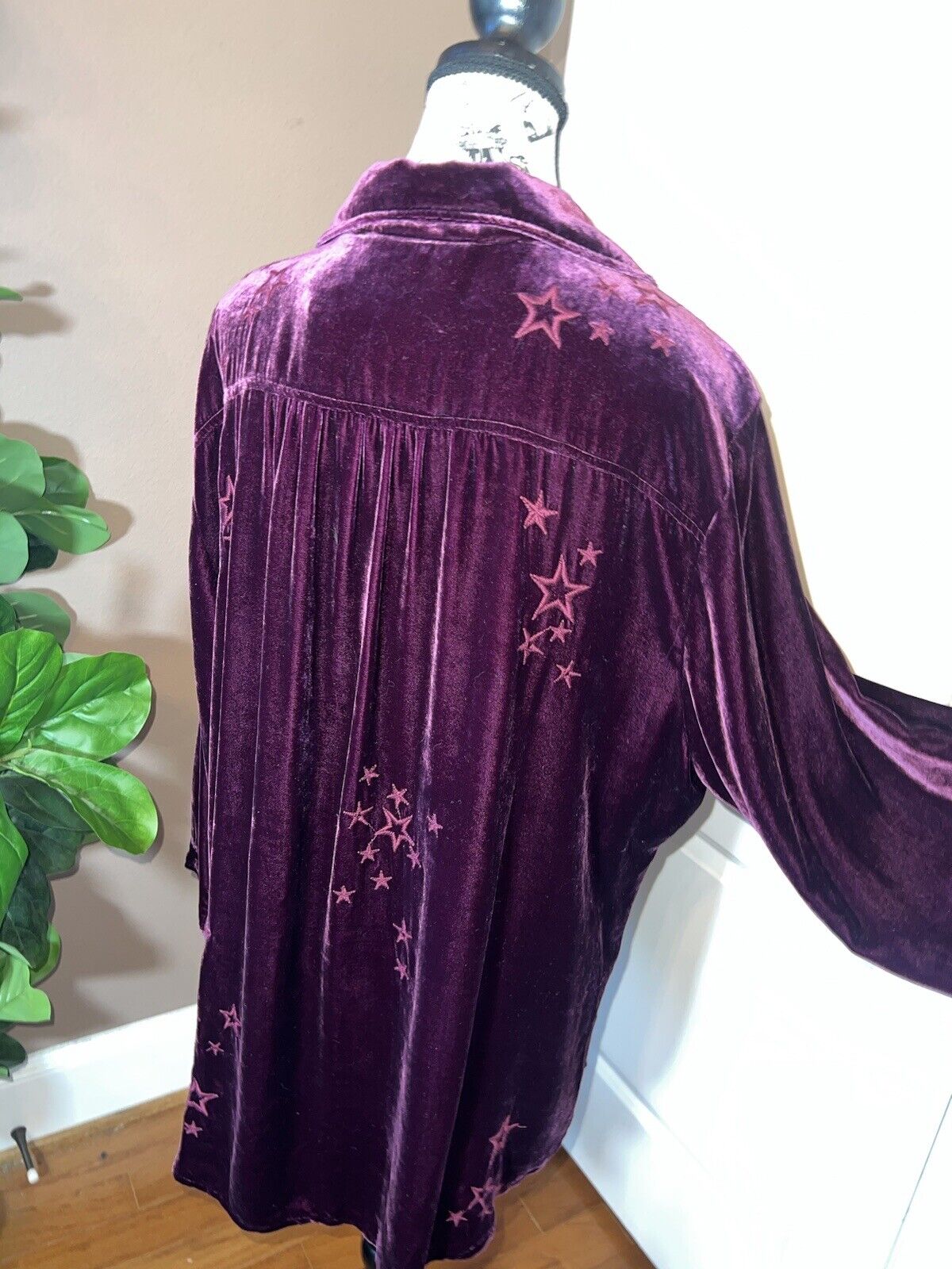 Johnny Was Burgandy Wine Velvet & Embroidered Tunic Top Kimono XL 1X