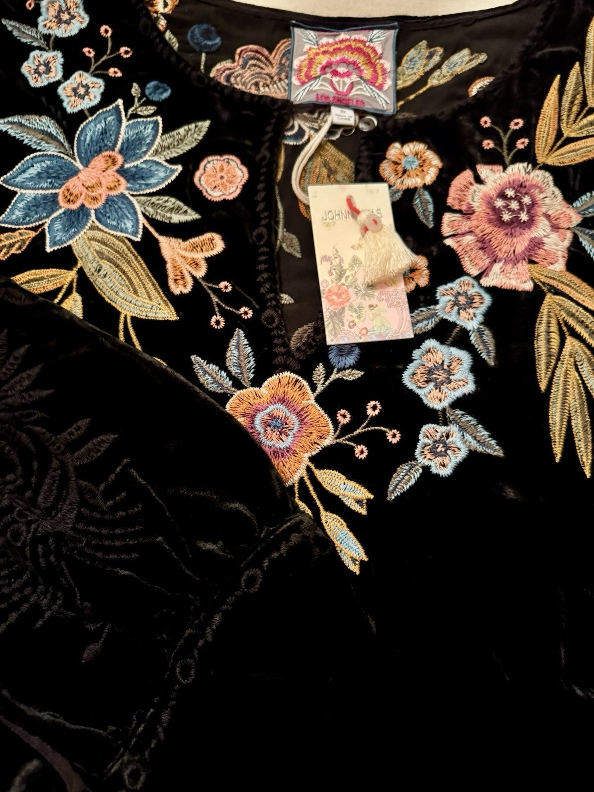 Johnny Was 3X Plus Black Velvet Maxi Dress Floral Embroidery $528 Retail Johnny Was