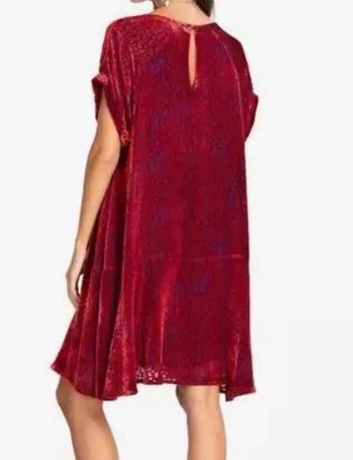 Johnny Was M Medium Red Velvet Burnout Shift Mini Dress Party Scoop Neck Johnny Was