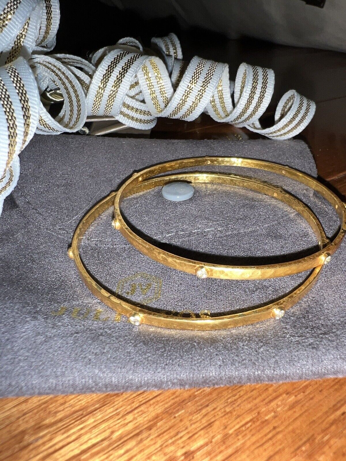 Julie Vos 2 Pc Sz SMALL Crystal Embellished Bangle Bracelets 24k Gold Plate