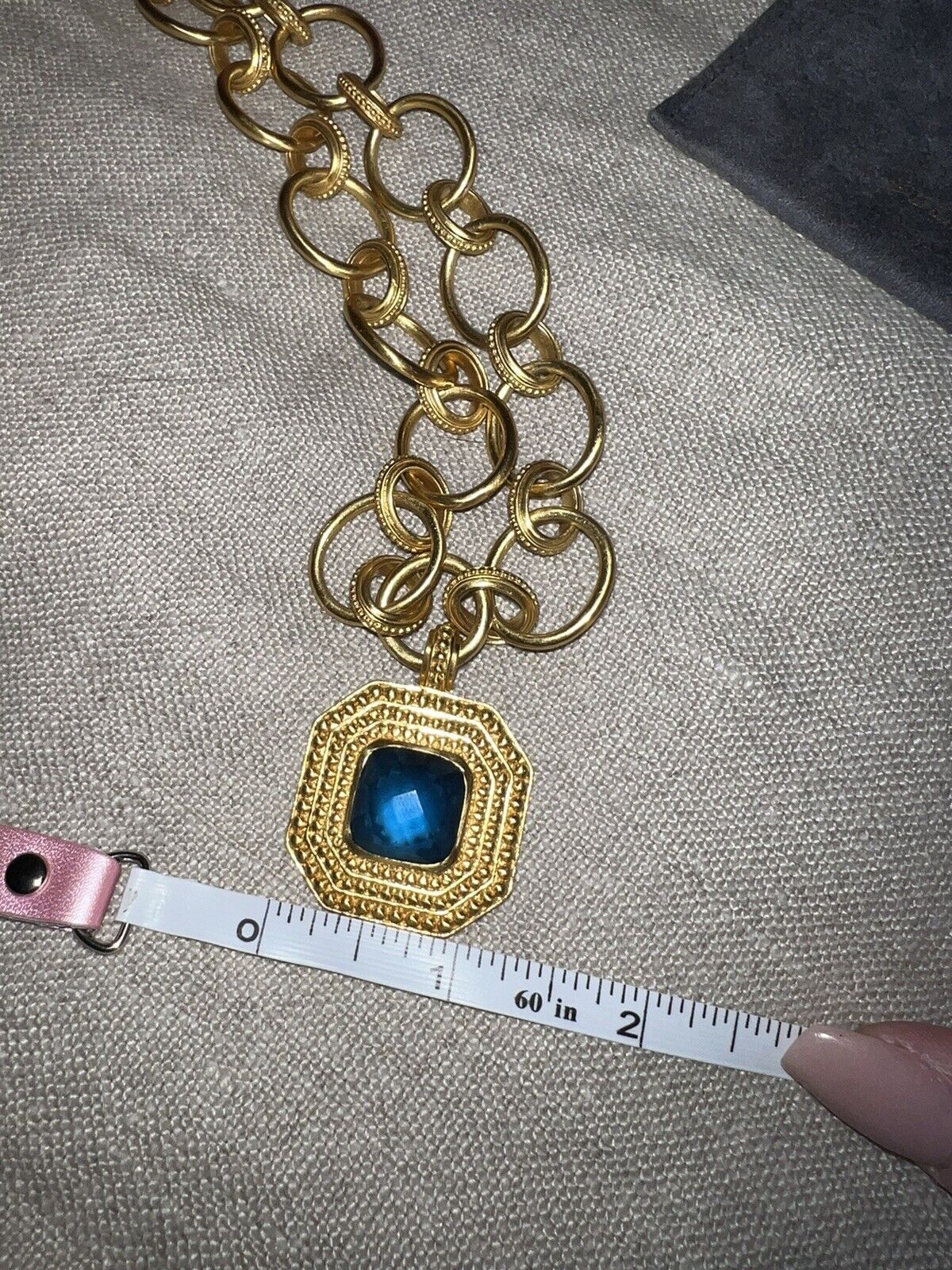 Julie Vos Iridescent Blue Statement Toggle Link Necklace Pendant