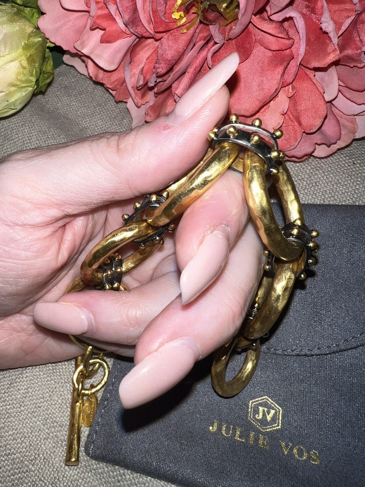 Julie Vos Soho 2 Tone 24k Gold Plated Toggle Chain Link Bracelet  8.5” Julie Vos