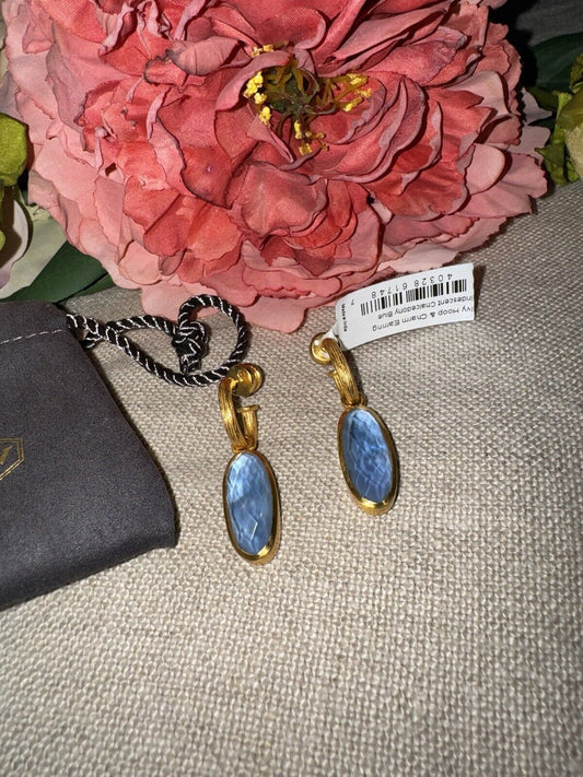 Julie Vos Chalcedony Blue & 24k Gold Plated Hoop Charm Earrings CLASSIC