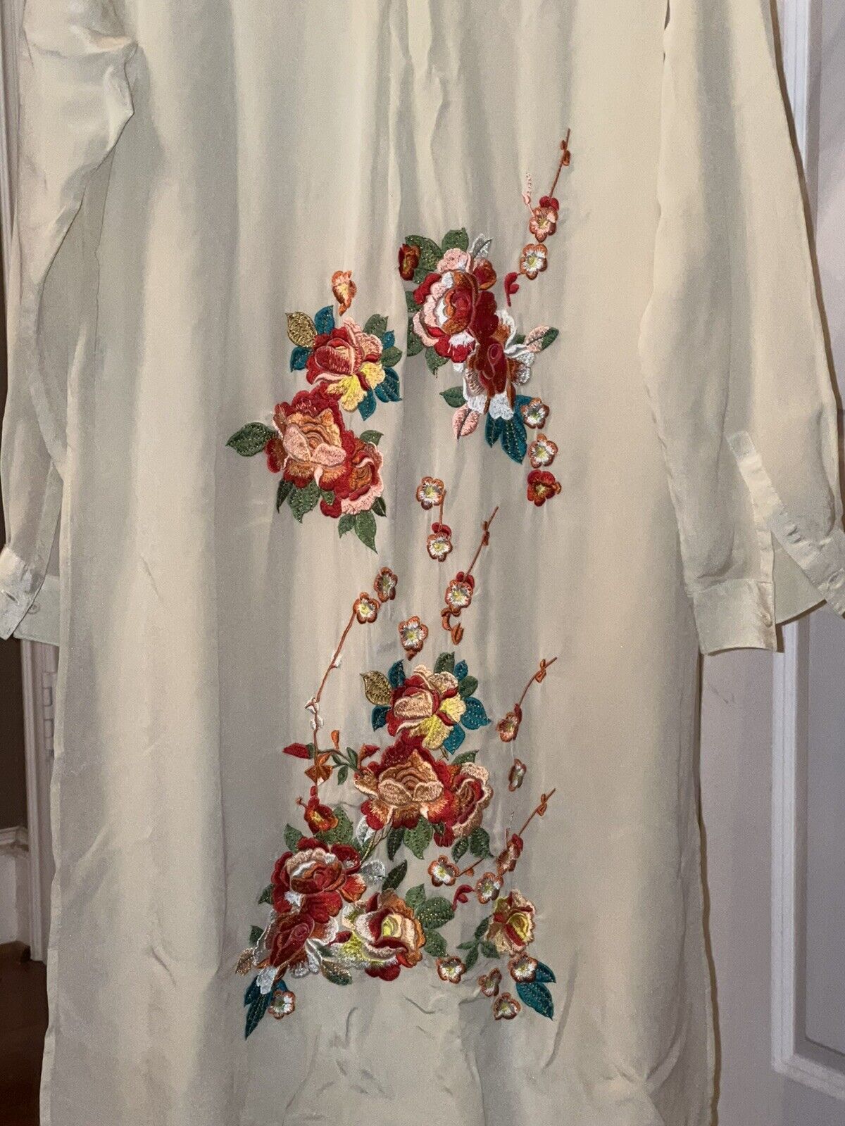 Johnny Was 100% Ecru Silk Tunic Top Blouse Dress Beautiful SPRING Sz L Large